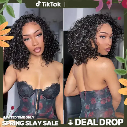 ✨✨13x6 HD Lace Wig Glueless Wear & Go 12” Boho Braids Water Wave Pre-Cut Lace Wig – Premium Fiber, Beginner Friendly